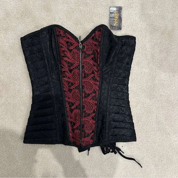 NWT Black and Red Lace Corset Top - Picture 6 of 10